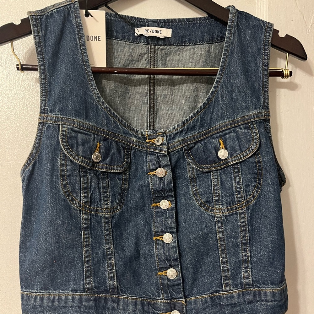 Re/Done Indigo Denim Button-Up Vest